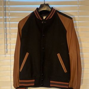 AUTHENTIC COACH - Varsity Letterman Jacket - Brown Leather Black Wool - Size 44